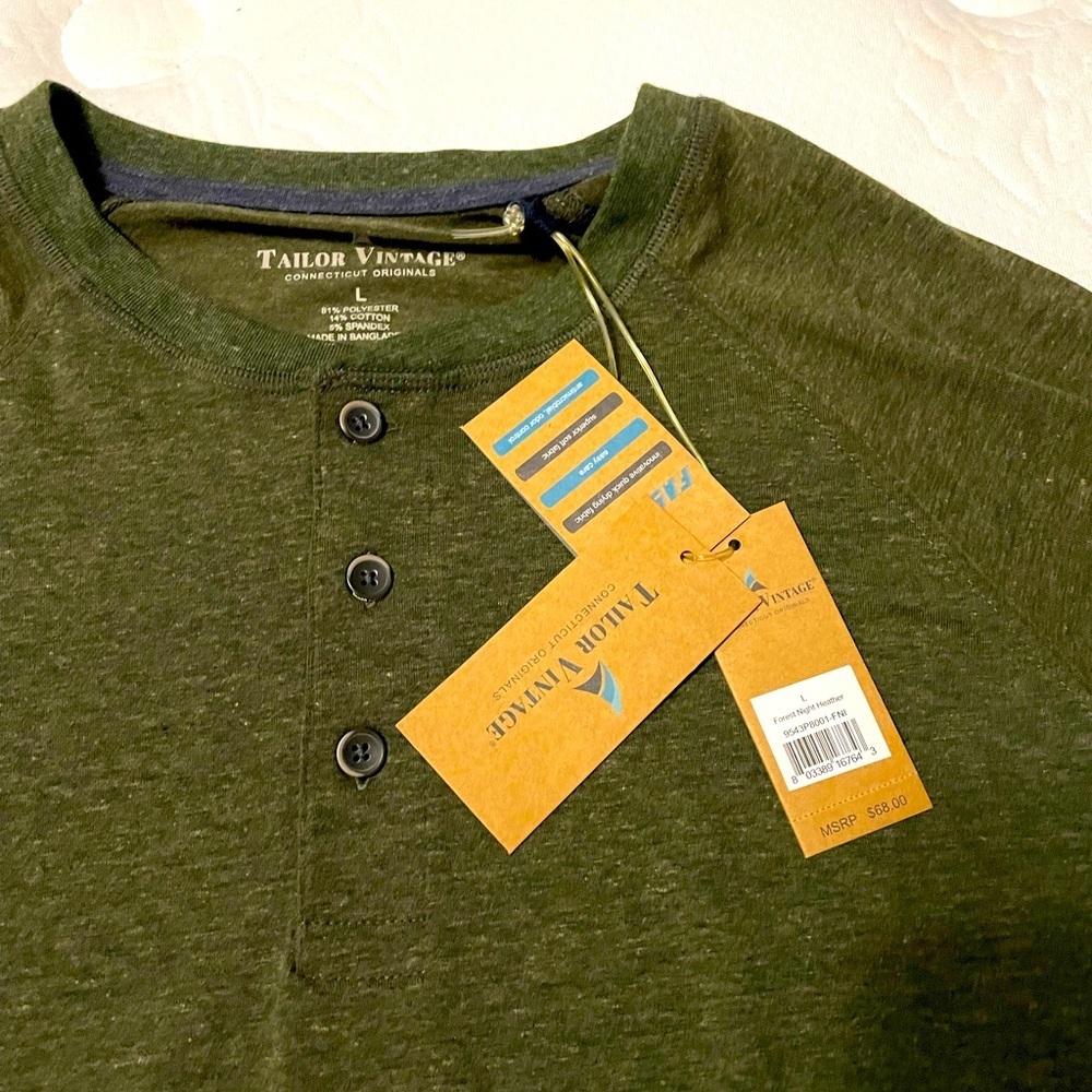 NWT Tailor Vintage long sleeve green Henley shirt 0322L/0459XL/0656M - Picture 2 of 10